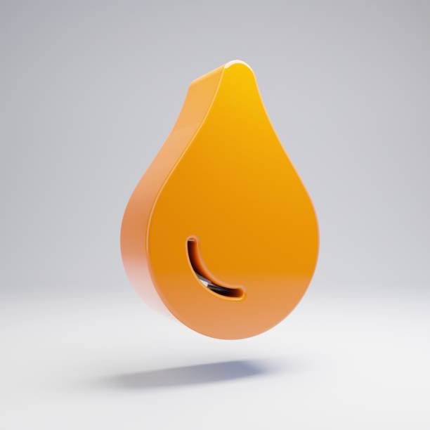 Volumetric glossy hot orange drip icon isolated on white background. 3D rendered digital symbol. Modern icon for website, internet marketing, presentation, logo design template element.