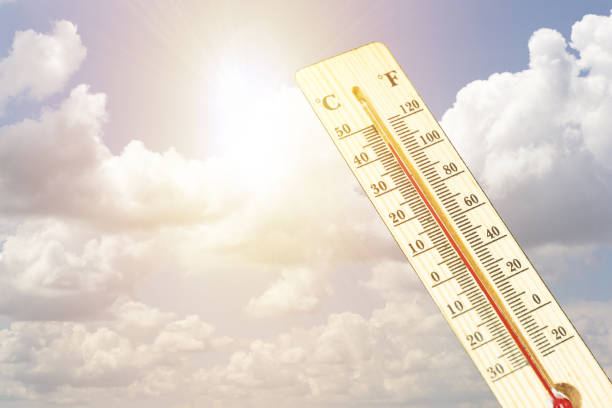 istock Thermometer in very hot day, high temperature or warm environment concept. thermometer in the sky, the heat 1165601866