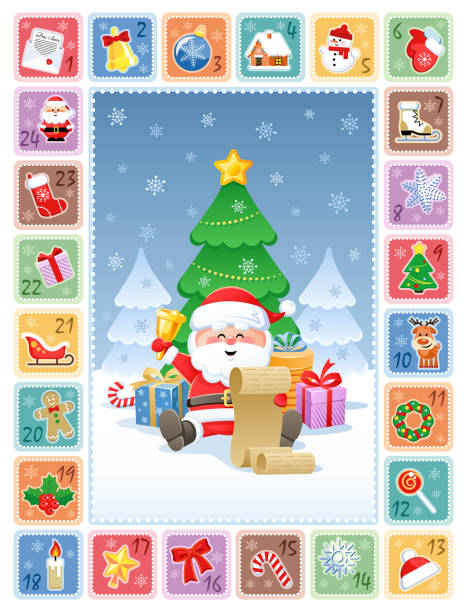 istock Christmas Advent Calendar with cute cartoon characters and Christmas decorations. 1165602497