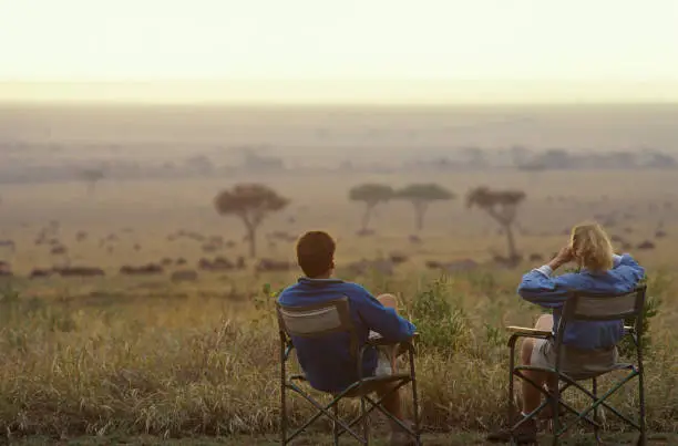 Photo of Couple relax in armchairs on the savannah