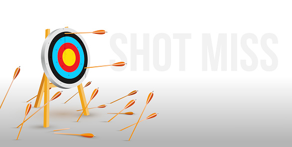 Missed Bullets Multiple Failed Inaccurate Attempts To Hit Archery Target Flat Cartoon ...