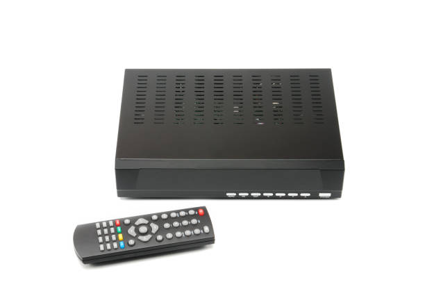 istock Digital TV tuner with remote control on white background 1165609862