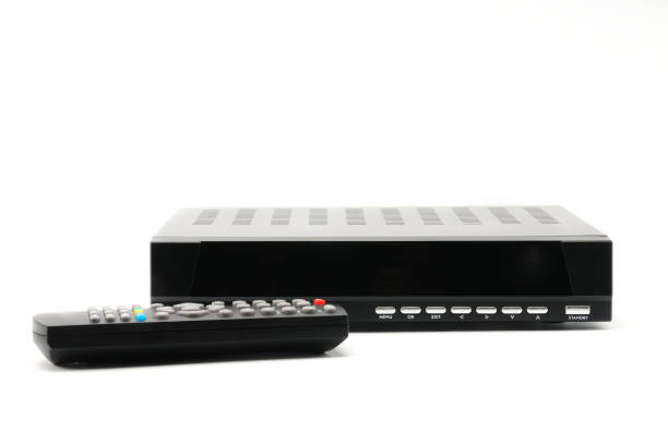 istock Digital TV tuner with remote control on white background 1165609896