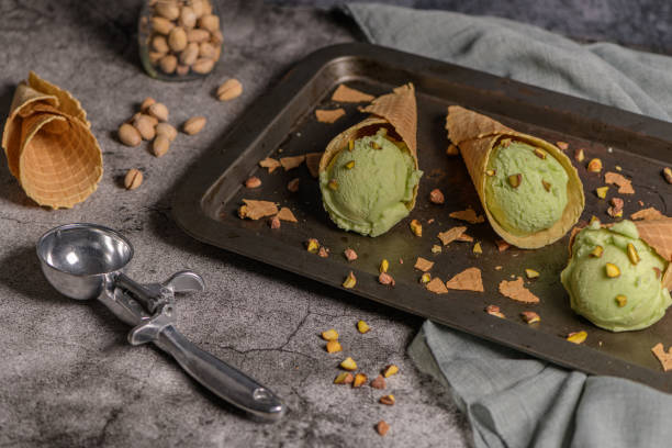 istock Pistachio ice cream in waffle cones 1165620842