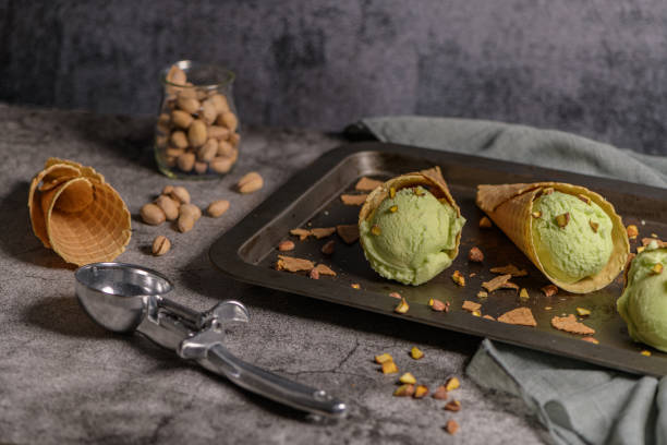 istock Pistachio ice cream in waffle cones 1165620919
