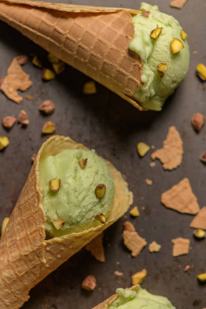 istock Pistachio ice cream in waffle cones 1165620952