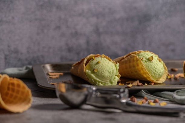 istock Pistachio ice cream in waffle cones 1165620986