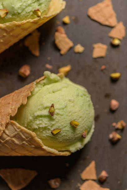 istock Pistachio ice cream in waffle cones 1165621026