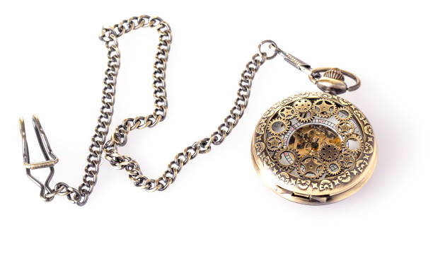 istock Vintage pocket watch with a chain on a white background 1165625435