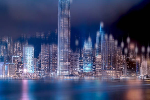 istock Abstract bokeh light with Hong Kong City night view background 1165625520