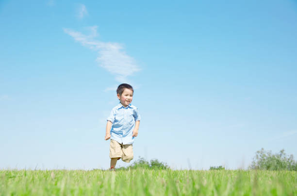 istock Japanese boy playing in the field 1165627511