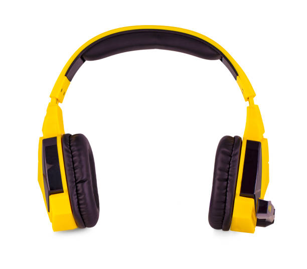 istock The Yellow headphones with a microphone isolated on white background 1165630056