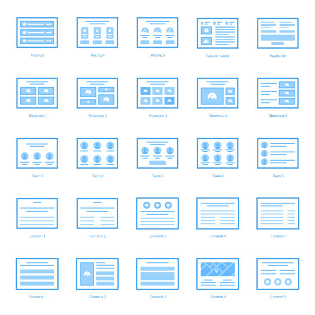 Web Wireframes Icons Set Here we are offering web wireframe flat icons set with best design of visuals. Editable vectors are easy to use. If you will hold this set you will feel it is appropriate for you. pac man vector stock illustrations