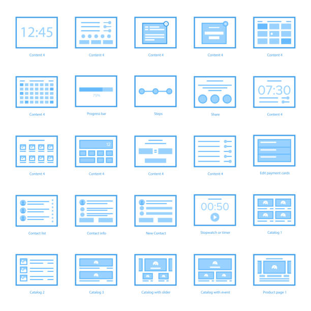 Web Wireframes Icons Collection Here we are offering web wireframe flat icons collection with best design of visuals. Editable vectors are easy to use. If you will hold this set you will feel it is appropriate for you. pac man vector stock illustrations