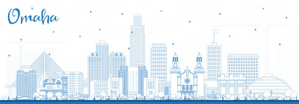 Outline Omaha Nebraska City Skyline with Blue Buildings. Outline Omaha Nebraska City Skyline with Blue Buildings. Vector Illustration. Business Travel and Tourism Concept with Historic Architecture. Omaha USA Cityscape with Landmarks. omaha stock illustrations