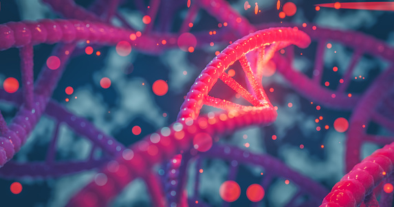 La hélice del ADN genes coloridos cromosomas secuencia de ADN, estructura de ADN con brillo. Antecedentes conceptuales del concepto científico photo