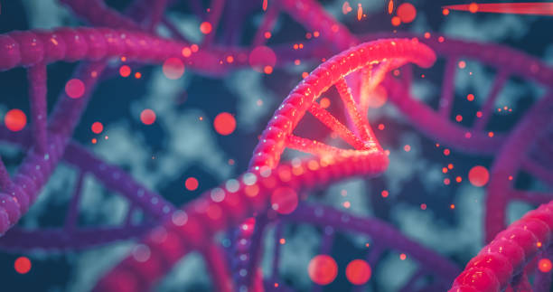 l'hélice d'adn gènes colorés chromosomes séquence d'adn, structure de l'adn avec lueur. fond de concept de science - dna genetic research medicine therapy photos et images de collection