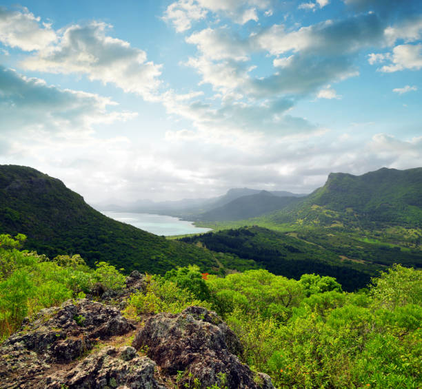 View on the highest mountain of Mauritius island ( Piton de la petite riviere noire ) from Le Morne Brabant.
