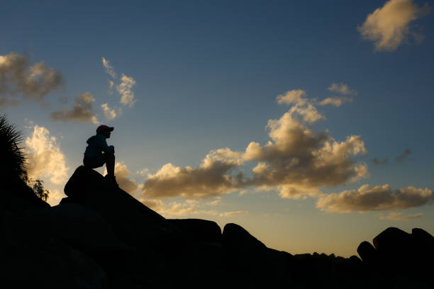 fille observant le coucher du soleil - yamba photos et images de collection