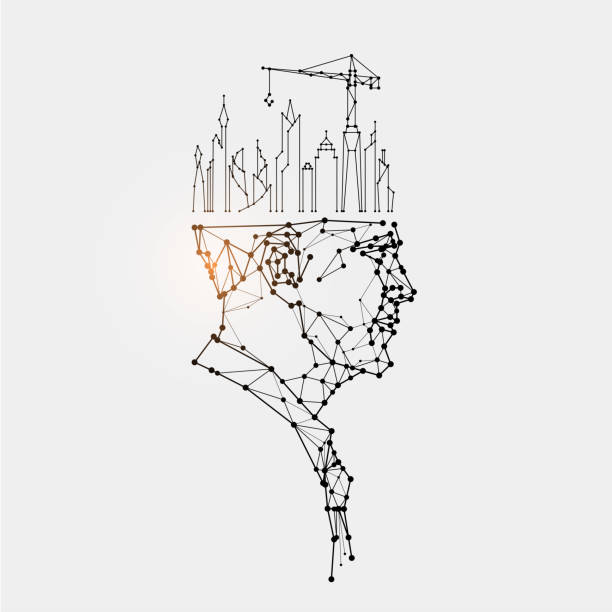 ilustrações de stock, clip art, desenhos animados e ícones de the particles, geometric art, line and dot of human head. - contemplation silhouette tree men