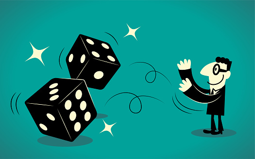 Businessman Characters Vector art illustration Full Length.
Businessman throwing two dice.