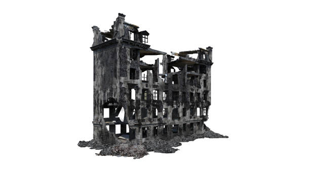 istock Building ruins. Isolated on white background. 3D Rendering, Illustration. 1165648599