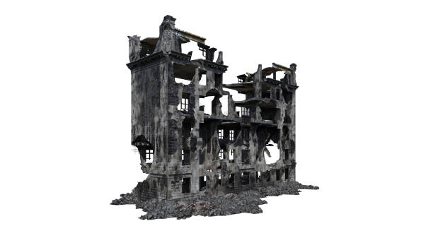 istock Building ruins. Isolated on white background. 3D Rendering, Illustration. 1165648611