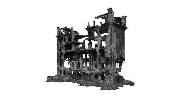 istock Building ruins. Isolated on white background. 3D Rendering, Illustration. 1165648623