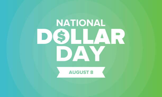 National Dollar Day in United States. Holiday, celebrated annually in August 8. Design with dollar sign. Anniversary date. Patriotic element. Poster, greeting card, banner and background. Vector illustration National Dollar Day in United States. Holiday, celebrated annually in August 8. Design with dollar sign. Anniversary date. Patriotic element. Poster, greeting card, banner and background. Vector illustration dollar sign background stock illustrations