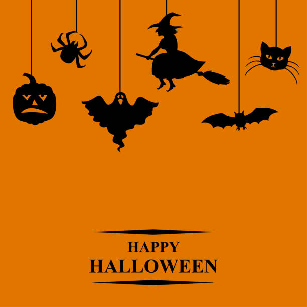 illustrazioni stock, clip art, cartoni animati e icone di tendenza di biglietto d'auguri simboli di halloween - witch smiling evil bizarre