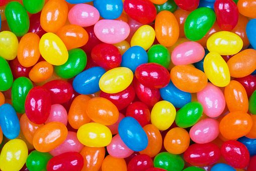 Close up background of delicious Jelly Bean candy