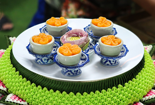Thai traditional dessert, Tong yip or Flower egg yolk tart