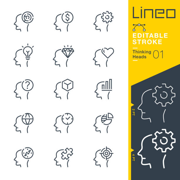 lineo editable stroke - ikony linii thinking heads - human head stock illustrations