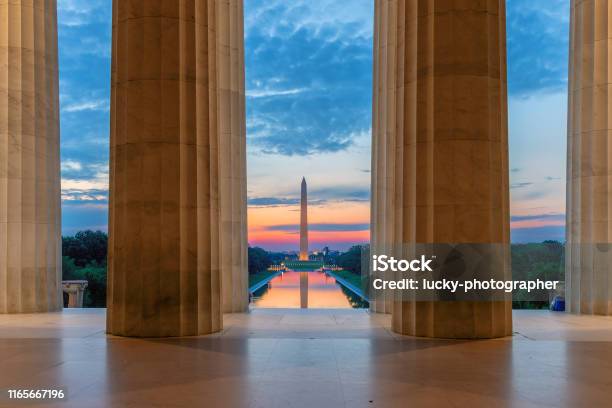 Lincoln Memorial At Sunrise In Washington Dc Stock Photo - Download Image Now - Washington DC, Lincoln Memorial, Washington Monument - Washington DC