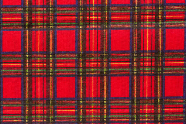 テーブルクロスチェッカー赤と茶色の生地のテクスチャ。 - christmas textile blanket decoration ストックフォトと画像