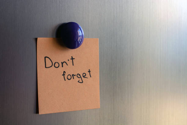 istock notes with the words dont forget on the doors of the refrigerator. 1165674212