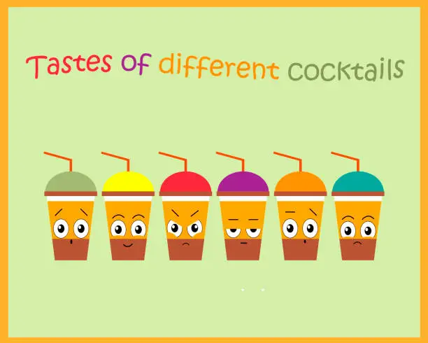 Vector illustration of Illustration of a set of cocktails with different flavors. Reaction to different cocktails. Vector illustration.
