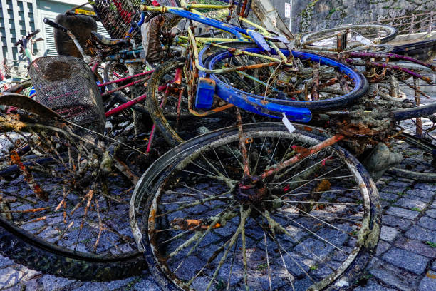 Stockholm, Sweden August 1, 2019 Discarded and rusty bicycles were fished out of Lake Malaren in downtown to help clean up the waterways.