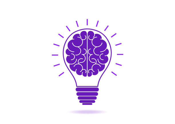 ilustraciones, imágenes clip art, dibujos animados e iconos de stock de cerebro humano en icono plano concepto de idea de bombilla aislado en la ilustración vectorial de fondo blanco - light bulb flash