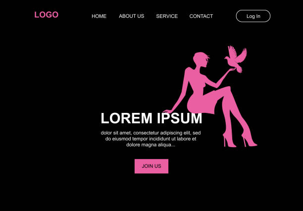 woman with bird fashionable young woman with bird, vector landing page template free html web templates stock illustrations