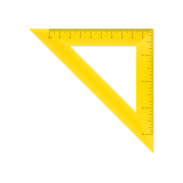 Plastic isosceles triangle with metric and imperial units ruler scale. Plastic isosceles triangle with metric and imperial units ruler scale isosceles triangle stock illustrations