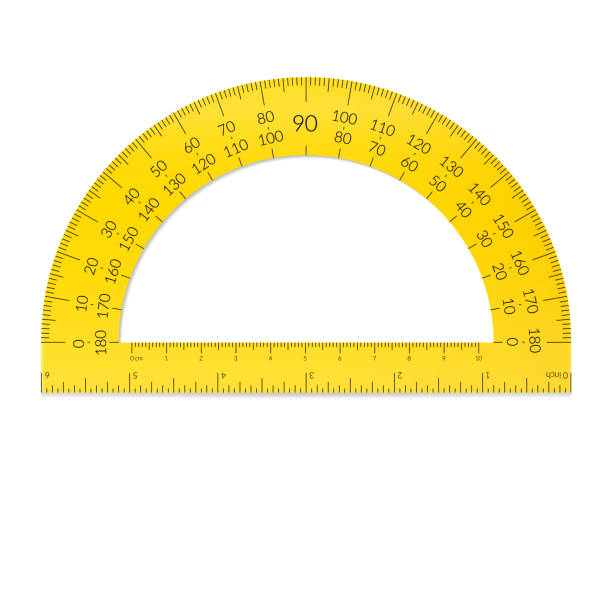 ilustrações de stock, clip art, desenhos animados e ícones de plastic circular protractor with a ruler in metric and imperial units - inch centimeter length shape