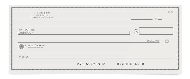 istock Torn off blank bank cheque. Personal desk check template with empty field to fill. 1165685824