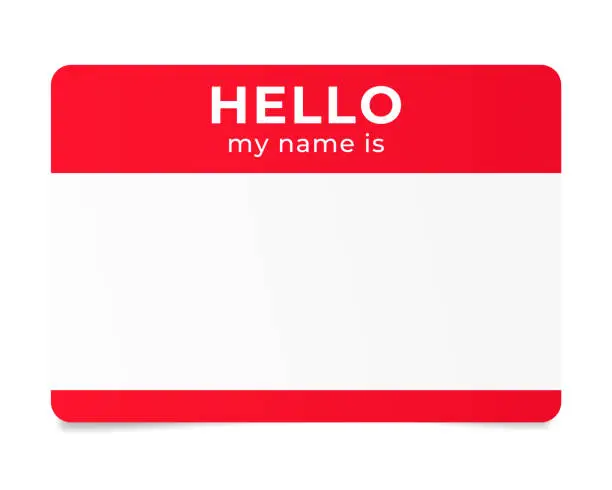 Vector illustration of Red name tag. Hello my name is - label.