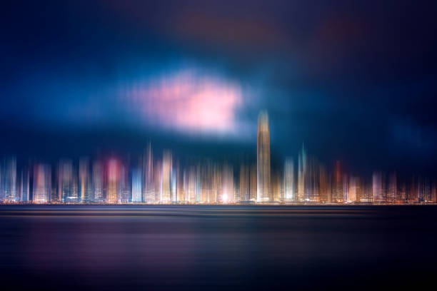 istock Vertical motion blur Hong Kong City background 1165686719