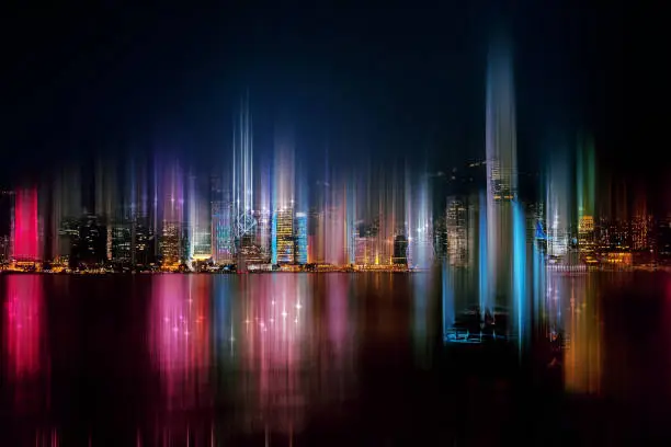 Vertical motion blur Hong Kong City background