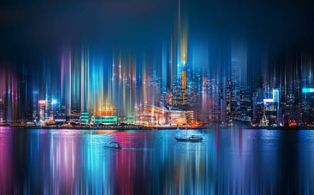 istock Vertical motion blur Hong Kong City background 1165686727