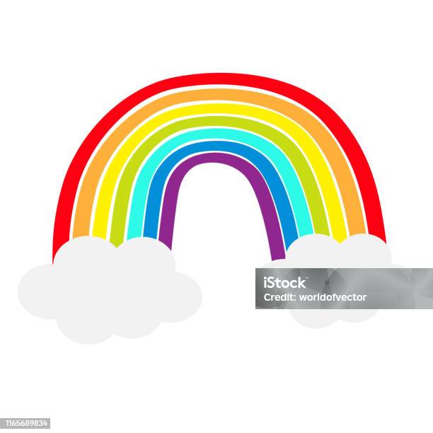 Rainbow Icon Two Clouds In The Sky Colorful Line Set Cloud Shape Cute  Cartoon Kawaii Kids