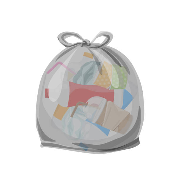 ilustrações de stock, clip art, desenhos animados e ícones de plastic waste packed in the transparent plastic bags for waste separation isolated white square background, illustration plastic bin bags for waste, clip art plastic bag transparent flat for graphic - garbage bag garbage bag plastic