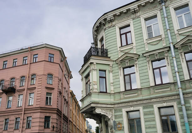 Facades of old houses on Fontanka embankment in St. Petersburg